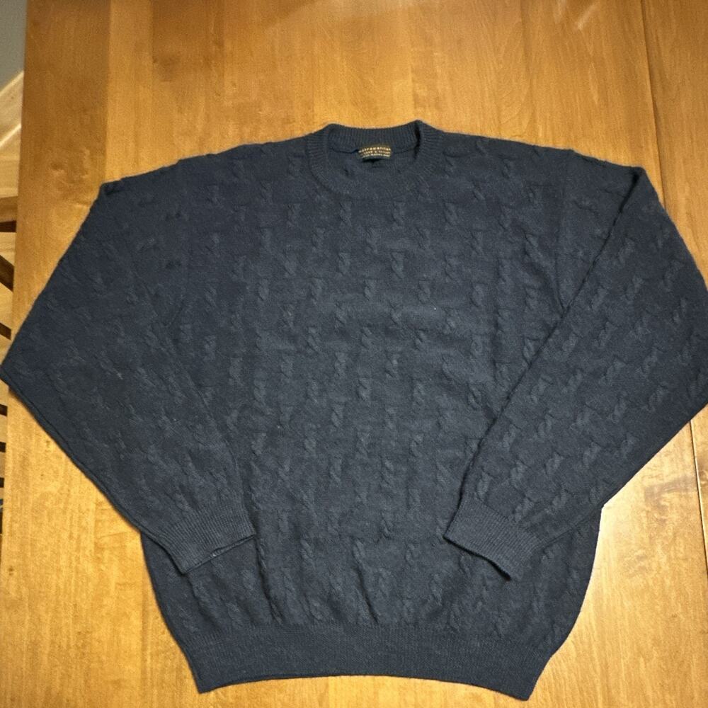 Metropolitan by Lord&Taylor Italian Merino Wool Cable Knit Crew Sweater Navy L